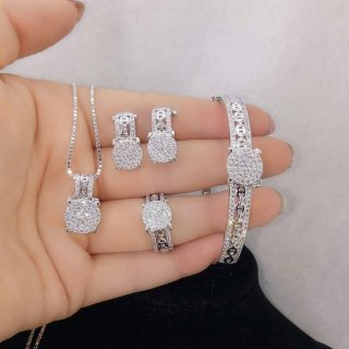Set perhiasan silver wanita model diamond bulat mewah - 8