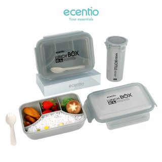 4. Ecentio Kotak Makan Anti Tumpah 4 Grid Lunch Box Set, Praktis untuk Bekal