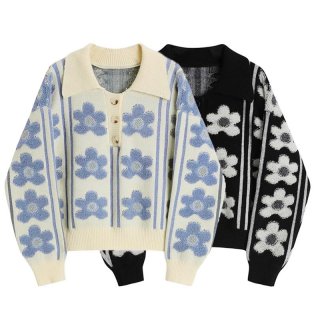 27. Her Goods Store AB480 Korean Sweater, Motif Bunga Menggemaskan
