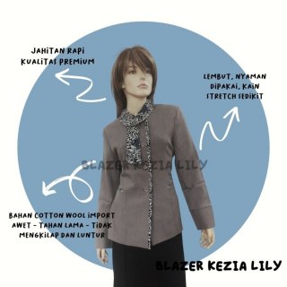 Baju Atasan Blazer Seragam Kerja Wanita Abu Kombinasi Batik Model Dasi