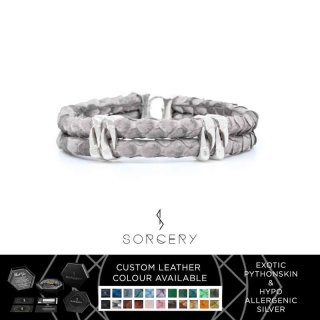 Sorcery World Legendary Double Row Bracelet in Pythonskin Gelang Pria [GRP-S-PTP/ with Fang Charms]