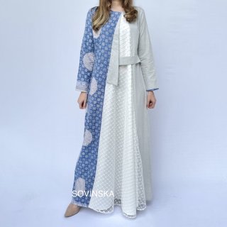 14. Gamis Batik Dress Panjang Cewe MT 33 Bola Biru