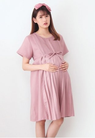 Eve Maternity Pleated Plain Dress