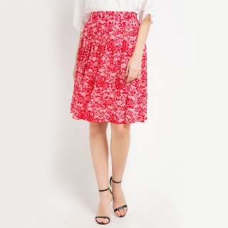 Korz Lace Print Pleated Skirt