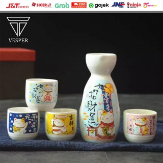 14. Japanese Sake Teapot 5pcs Set / Maneki Neko 