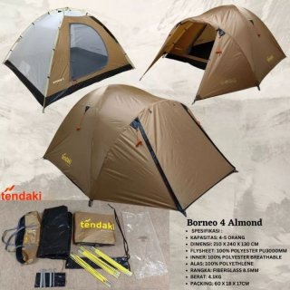 Tendaki Mis Borneo BORNEO 4 Tenda Camping Dome 4-5 Orang Double Layer