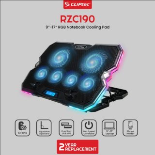 Cooling Pad Notebook RGB 6 Fans Adjustable Ergostand CLIPtec RZC190