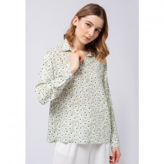 8. COLORBOX Long Sleeve V-Neck Blouse Soft Green