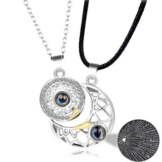 11. Magnetic Couple 100 Languages I Love You Projection Sun Moon Simple Charm Necklaces