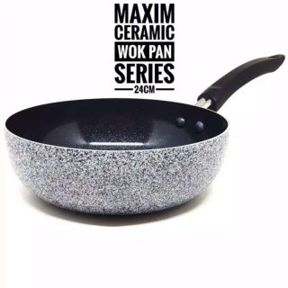 Deep Wok Pan Anti Lengket Marble Ceramic Wok MAXIM NEOSTONE 24 cm