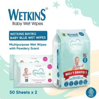 Buy 1 Get 1 - Wetkins Baby Wipes Blue Tissue Basah [50 Sheets]