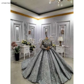 baju pakaian pengantin wedding dress mekar warna silver