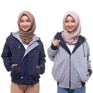 HOODIE BISA DILEPAS JAKET PARKA WANITA BOMBER PARASUT BOLAK BALIK