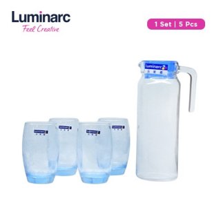 4. Luminarc Peralatan Minum/Drinkware Set Rotterdam Blue, Lengkap dengan Teko