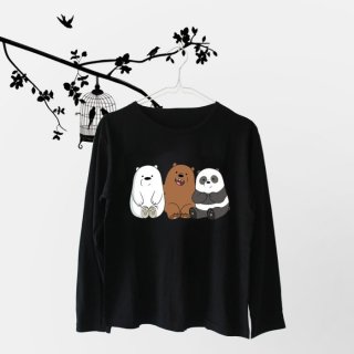 Ellipsesinc - Kaos Oversize Wanita Lengan Panjang Bare Bears Hitam