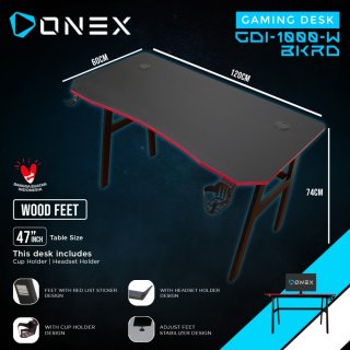 ONEX GDI-1000-W Gaming Desk 47" Wood Feet Cup Holder