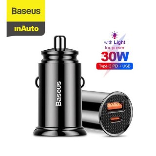 Baseus Car Charger 30w Type-C Pd+Usb Quick Charge 3.0