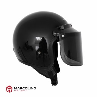 Helm Bogo Retro Premium Marcolino Hitam Glossy SNI Kaca Datar 