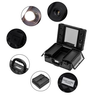 Sonia Miller Compact size Beauty Makeup Case With 4 Tri-Color Light Lampu 4 LED black