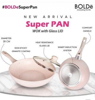 BOLDe Wajan + Tutup Kaca / Super Pan Wok + Lid Glass Beige