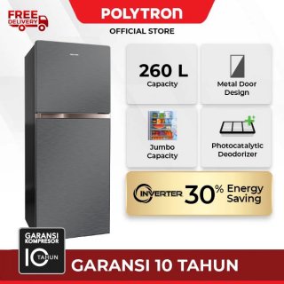 Kulkas POLYTRON Metal Jumbo 2 Pintu 260 Liter Inverter PRW 296Y