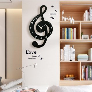 10. Dekorasi Dinding Ruang Tamu New 3D G-Clef Music Note Wall Clock, Ruangan Terkesan Estetik