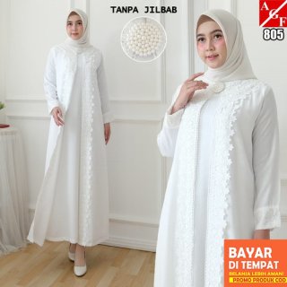 Agnes Hijab Khadijah Dress Gamis Muslim Putih Premium Lebaran 80820