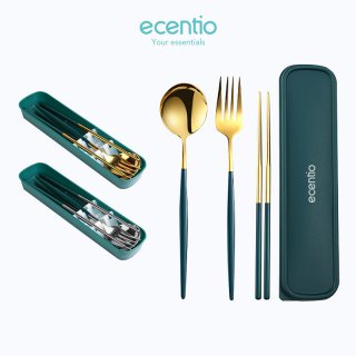 Ecentio 3pcs Sendok Makan Dengan Kotak Berbahan Stainless Steel