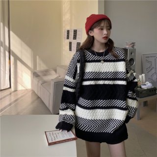 Sweater Bergaris Vintage Longgar Wanita Atasan