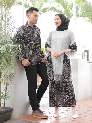 WOUBATIK PREMIUM - Kebaya Batik Couple Nabila Katun Prima Atasan Brokat Rok Span Pinggang Katun