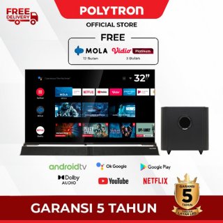 26.POLYTRON Smart Cinemax Soundbar TV 32 inch PLD 32BAG5959, Gratis Langganan Situs Nonton