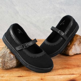 Gabino Sepatu Sekolah Anak Perempuan Flat Slip On Kaitlin Black - G3BB3301