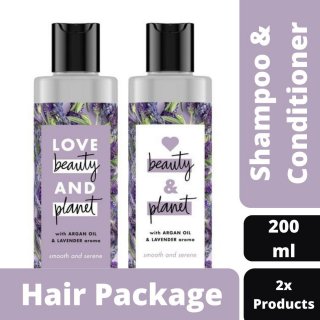 24. Love Beauty & Planet Shampoo and Conditioner Argan Oil & Lavender, Paket Perawatan Rambut Lengkap