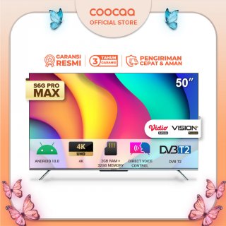 COOCAA 50 inch Smart TV -Digital TV - 4K - UHD - Netflix/Youtube - Google Assistant - RAM 2GB - MEMORI 32GB - Dolby Audio - Mirroring -