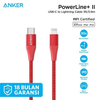 Kabel Data Charger Anker PowerLine+II USB-C To Lightning 3Ft