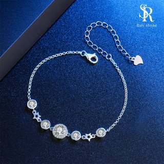 RoyStone Gelang Lapis Emas 18K Moissanite - Luxury Round Bracelet