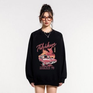 Sweater Hitam Wanita Vintage Car Letters
