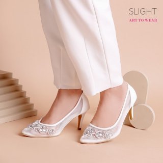 Sepatu High Heels Pointed Aurora Gold Putih Silver heels 7cm