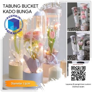 Bloom Box Bentuk Tabung Mika Bucket Baket Transparan Dekorasi Bunga Florist