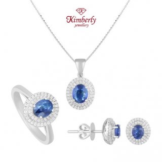 30. 1 Set Perhiasan Berlian Blue Sapphire KER912594 - Kimberly Jewellery