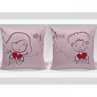 13. Bantal Couple Valentine Dekorasi Sofa, Berwarna Pink Bernuansa Cinta