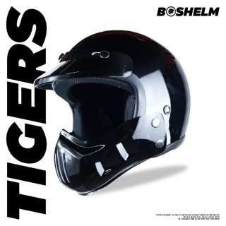 Helm Cakil Modular Tigers Hitam Glossy Helm Retro SNI