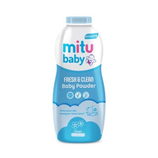 7. Mitu Baby Powder Fresh & Clean Blue Classic (200 + 100 gr), Telah Melalui Proses Sterilisasi Terbaik