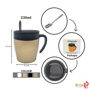 Mug Ingenuity + Sendok Stainless - Cangkir Kopi 330ml H-6066