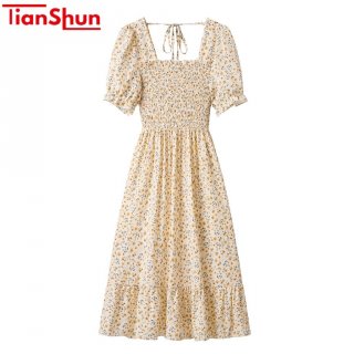 19. Tianshun Fashion Floral Short Sleeves Chiffon Dres