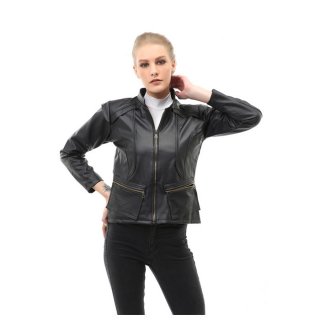 Hamlin Glenice Jacket Kulit Casual Wanita Zipper Pocket Material Leather