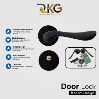 RKG Door Lock Handle Black Curved Full Set
