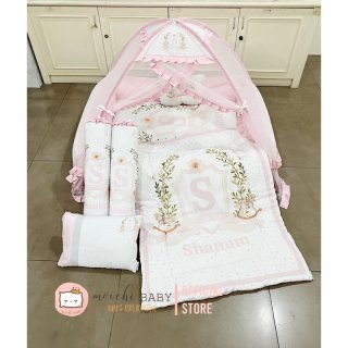 moochi baby kasur kotak kasur set kelambu crest flower babygirl