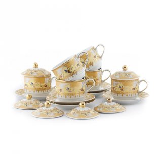 28. Vicenza Tea Set - Cangkir Lepek dengan Tutup Y85 Motif, Cocok Untuk Jamuan Kopi dan Teh