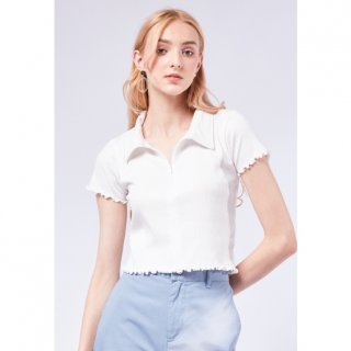 2. COLORBOX Polo Top with Zipper Details Off White